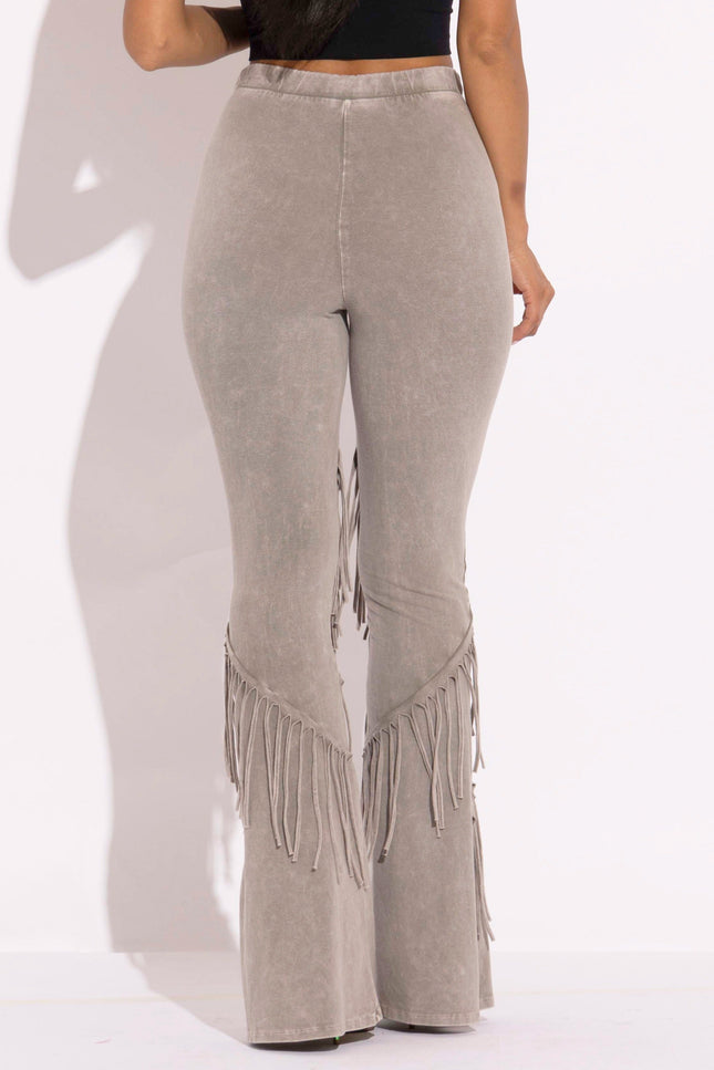 Mineral washed fringe flare pants - Muvin 