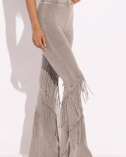 Mineral washed fringe flare pants - Muvin 