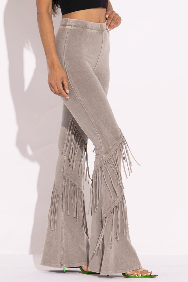 Mineral washed fringe flare pants - Muvin 