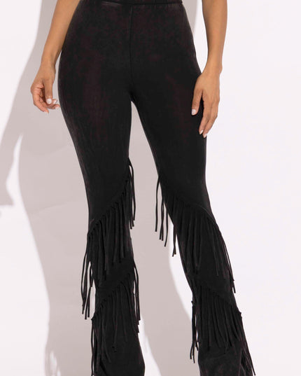 Mineral washed fringe flare pants - Muvin 