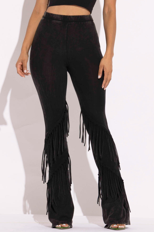 Mineral washed fringe flare pants - Muvin 