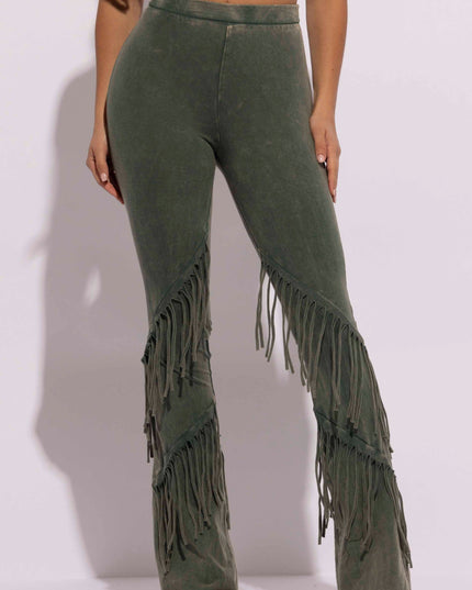 Mineral washed fringe flare pants - Muvin 