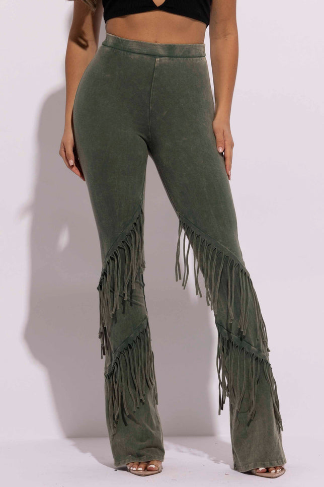Mineral washed fringe flare pants - Muvin 