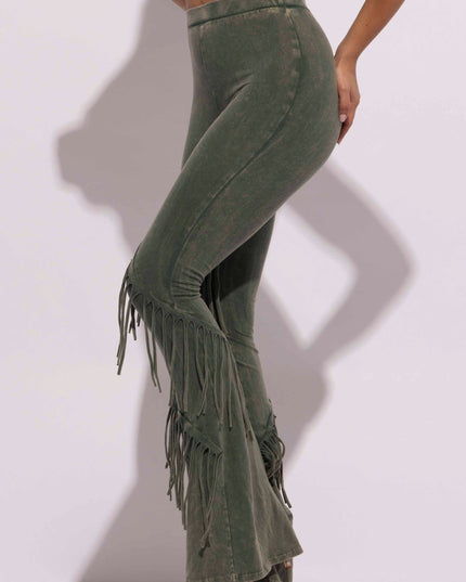 Mineral washed fringe flare pants - Muvin 