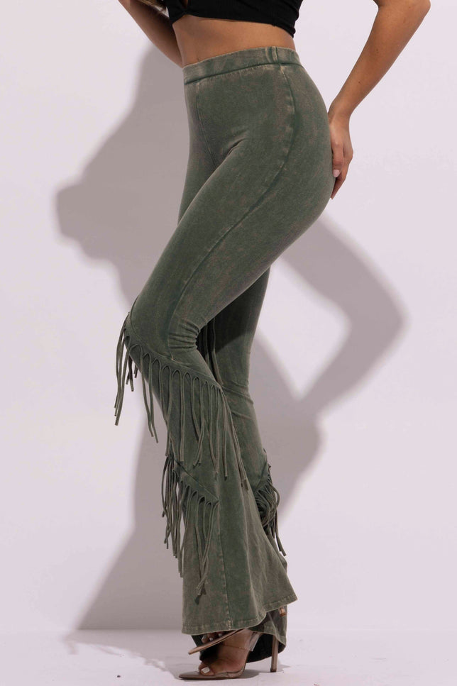 Mineral washed fringe flare pants - Muvin 