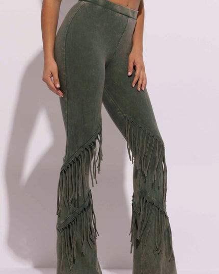 Mineral washed fringe flare pants - Muvin 