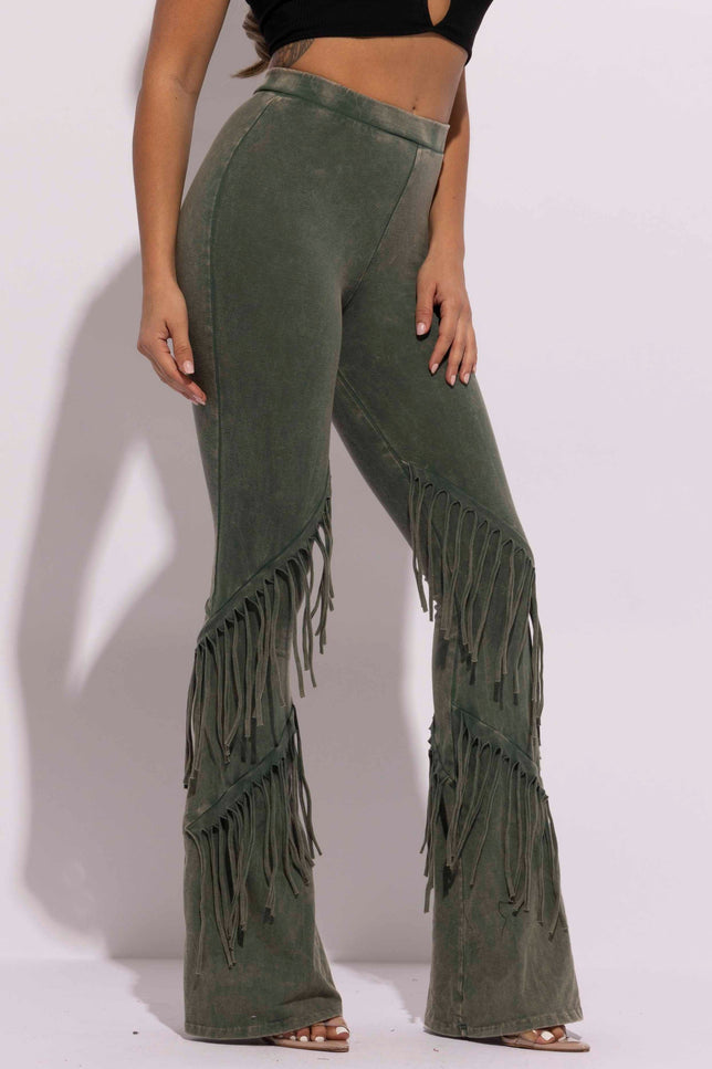 Mineral washed fringe flare pants - Muvin 