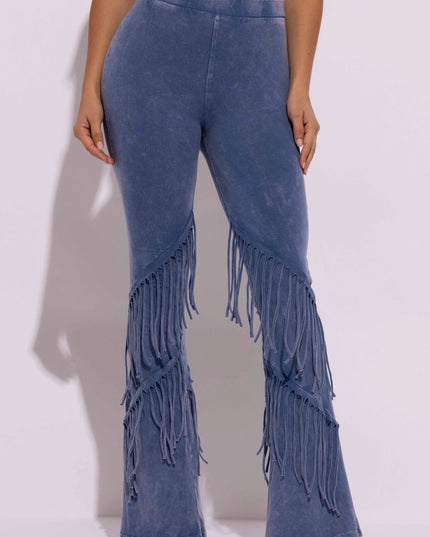 Mineral washed fringe flare pants - Muvin 