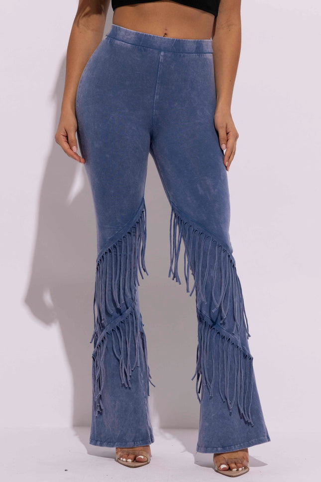 Mineral washed fringe flare pants - Muvin 