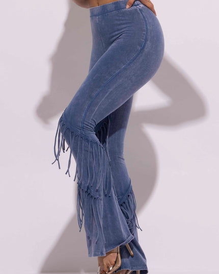 Mineral washed fringe flare pants - Muvin 