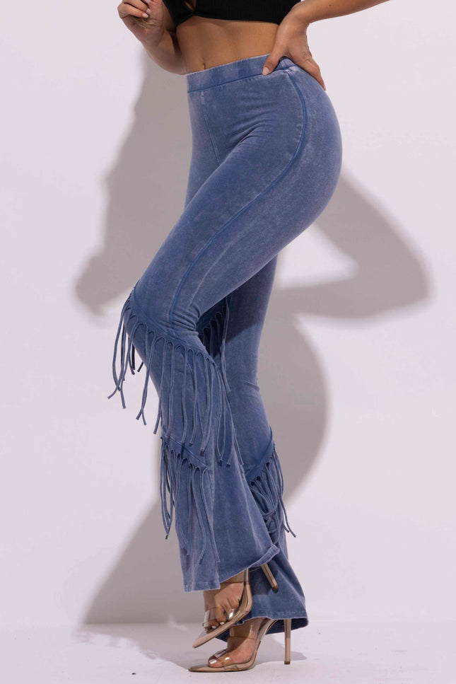 Mineral washed fringe flare pants - Muvin 