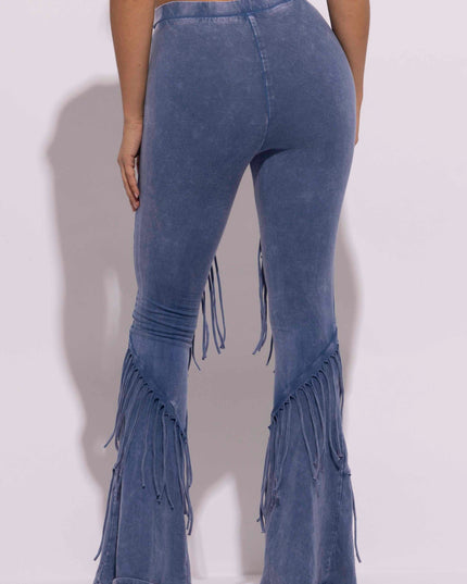 Mineral washed fringe flare pants - Muvin 