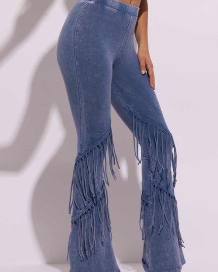 Mineral washed fringe flare pants - Muvin 