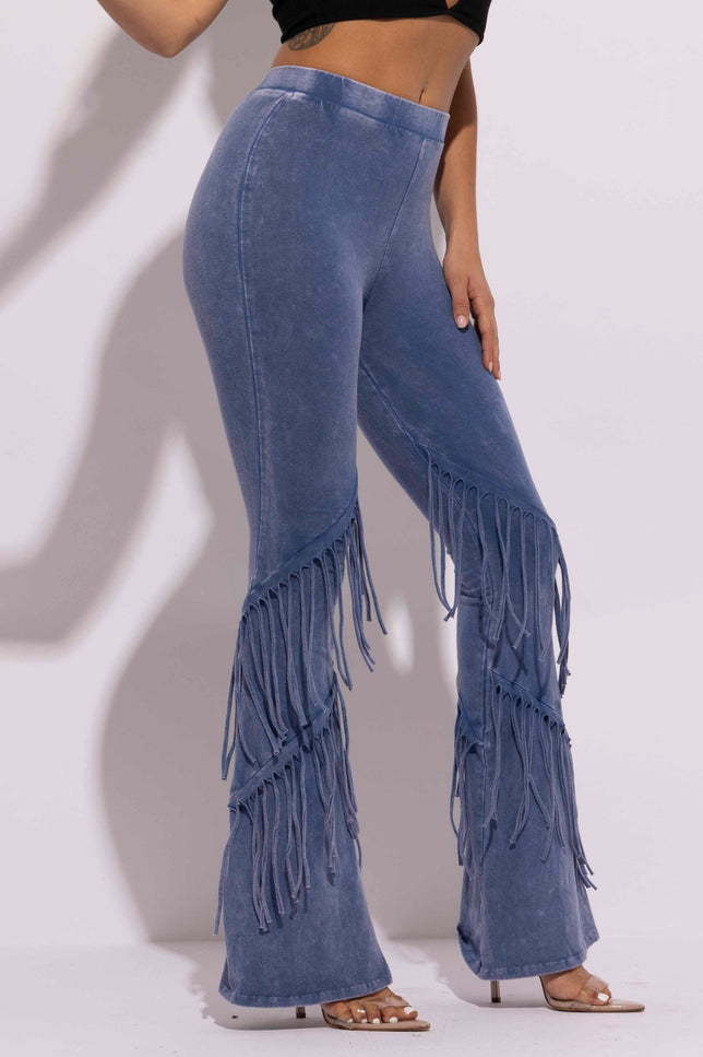 Mineral washed fringe flare pants - Muvin 