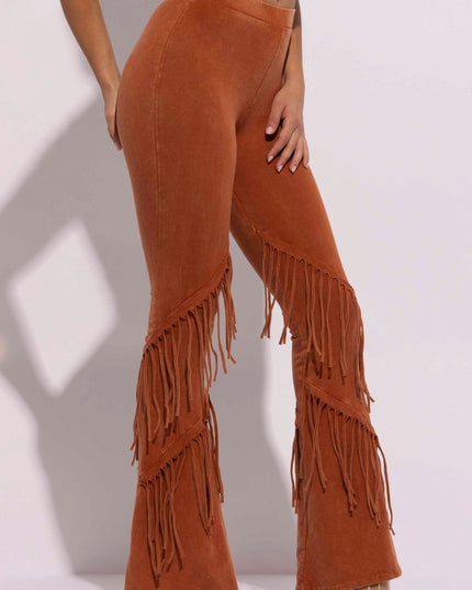 Mineral washed fringe flare pants - Muvin 