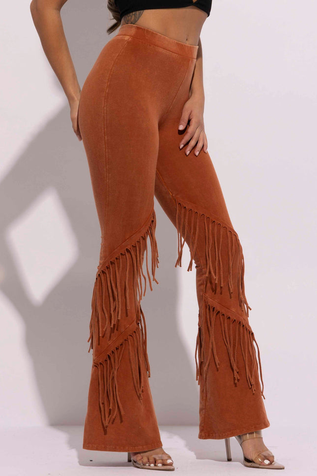 Mineral washed fringe flare pants - Muvin 