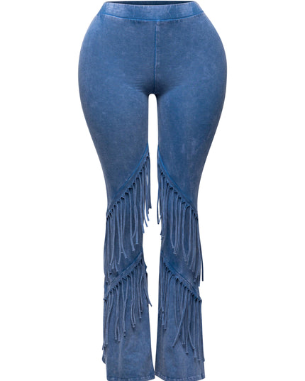 Mineral washed fringe flare pants - Muvin 