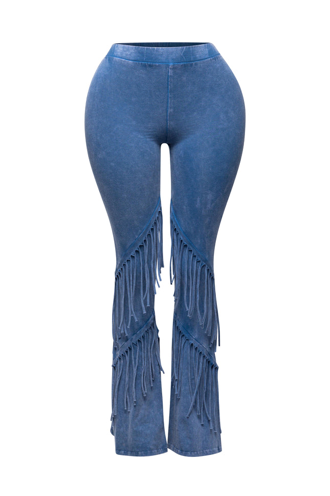 Mineral washed fringe flare pants - Muvin 