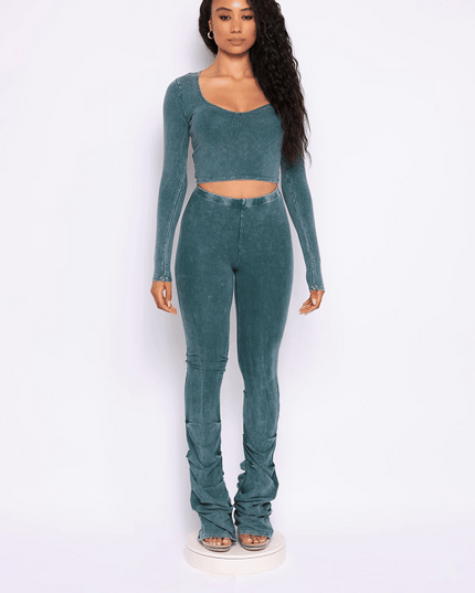 Vintage Vibe Ruched Flare Leggings - Muvin 