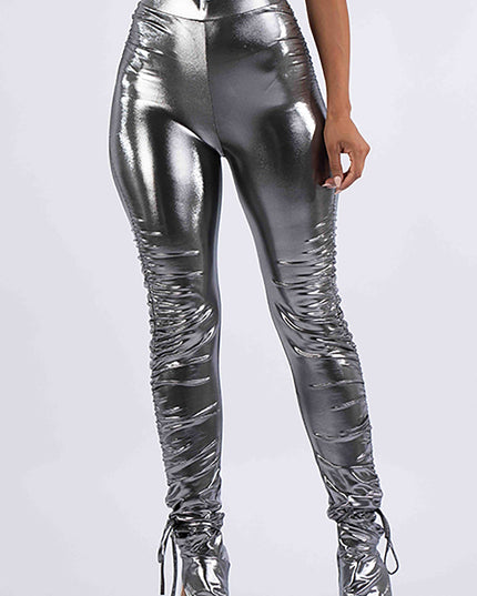 Metallic Ruched Leggings - Muvin 