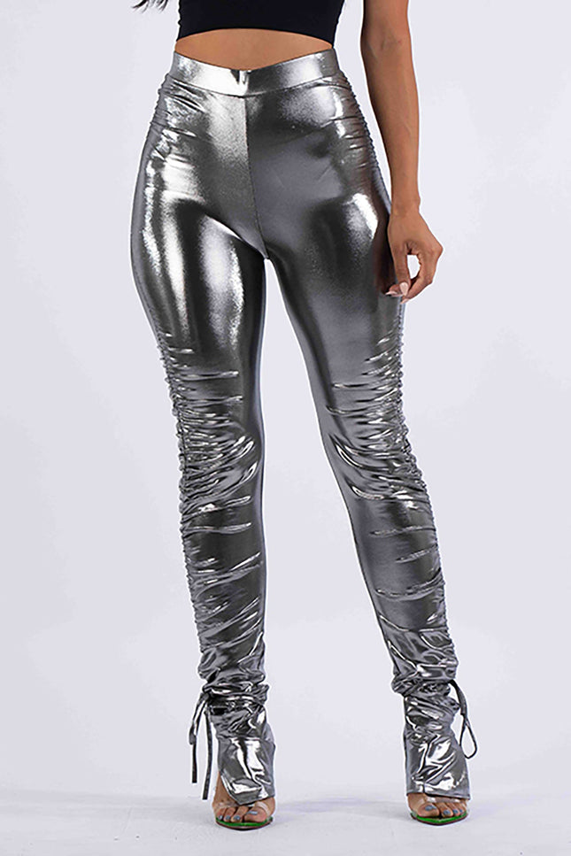 Metallic Ruched Leggings - Muvin 