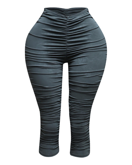 All over ruched denim pu capri - Muvin 