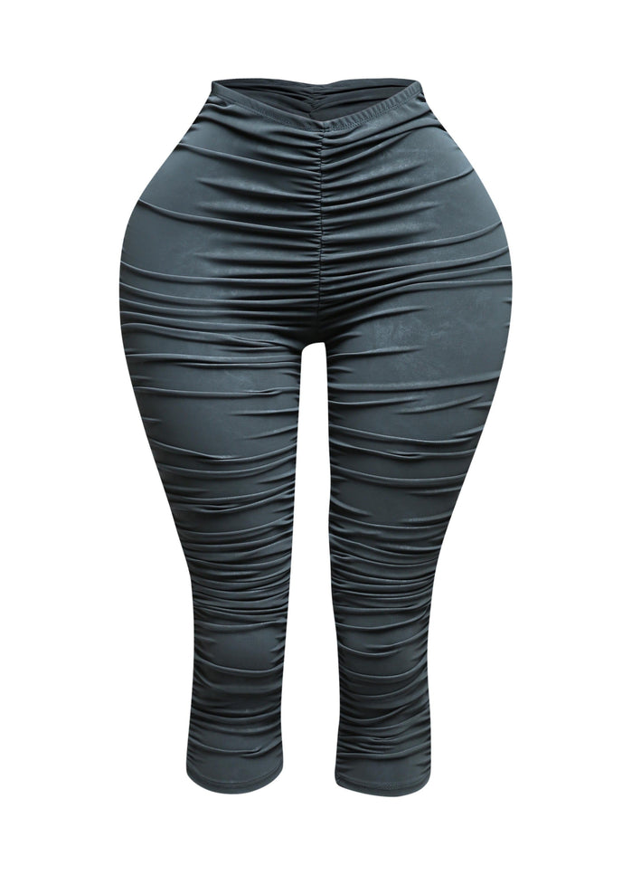 All over ruched denim pu capri - Muvin 