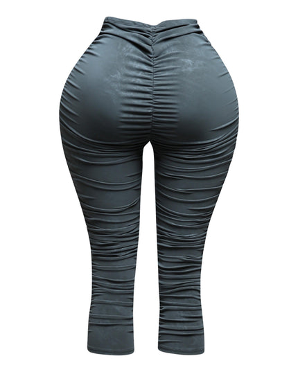 All over ruched denim pu capri - Muvin 