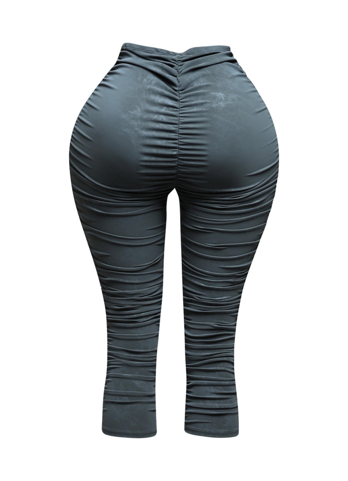 All over ruched denim pu capri - Muvin 