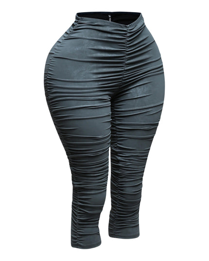All over ruched denim pu capri - Muvin 