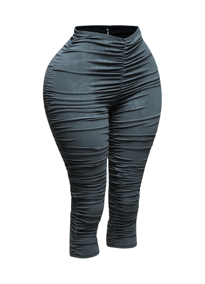 All over ruched denim pu capri - Muvin 