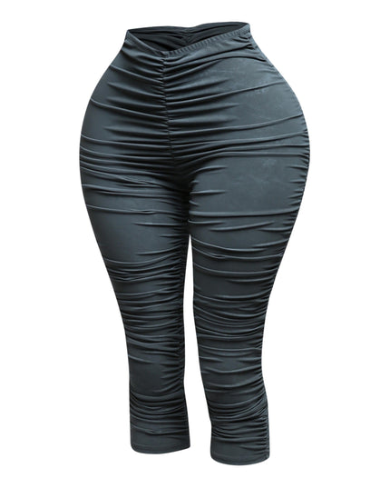 All over ruched denim pu capri - Muvin 