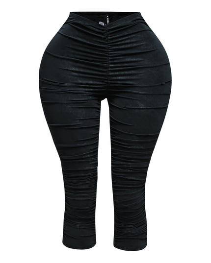 All over ruched denim pu capri - Muvin 