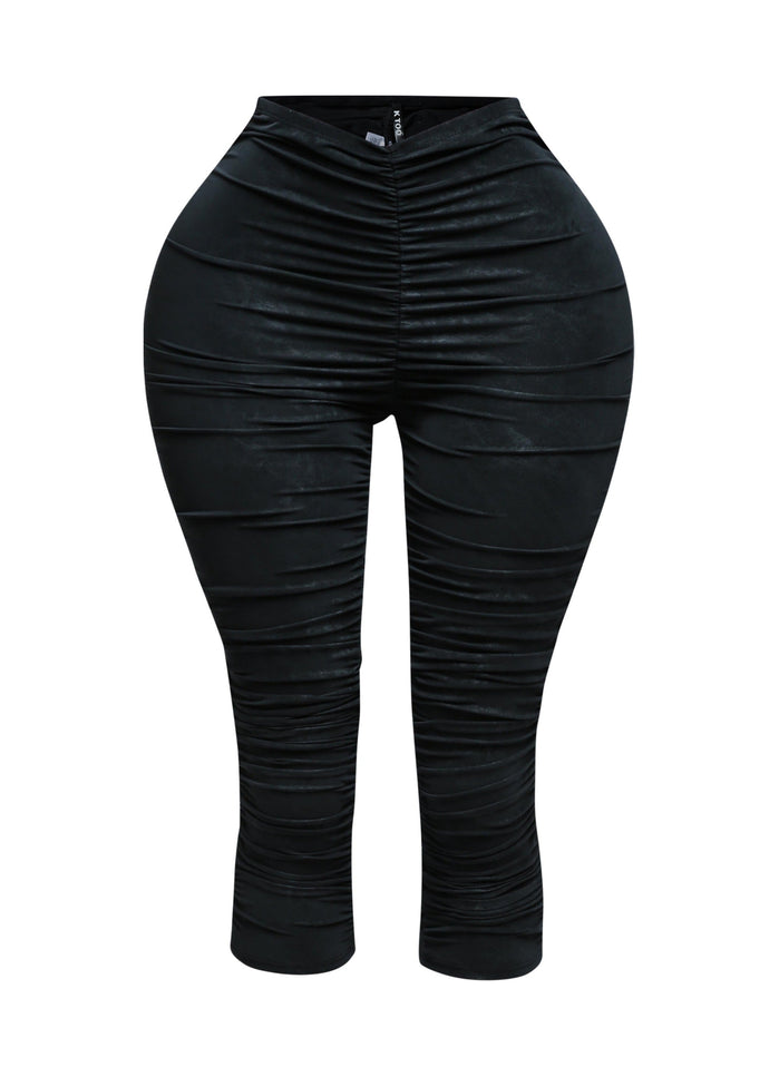 All over ruched denim pu capri - Muvin 