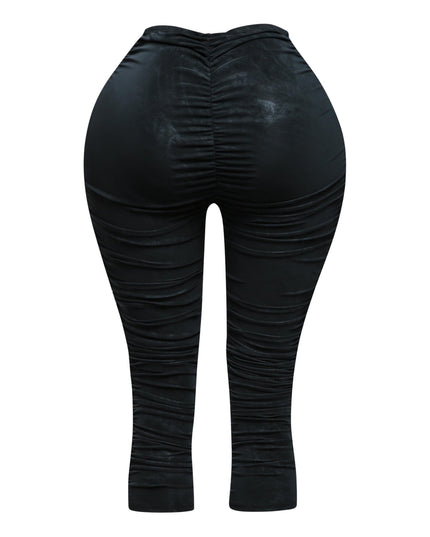 All over ruched denim pu capri - Muvin 