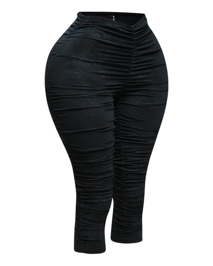 All over ruched denim pu capri - Muvin 