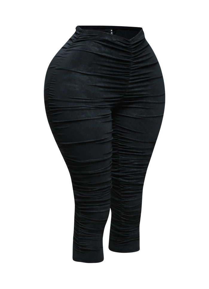 All over ruched denim pu capri - Muvin 