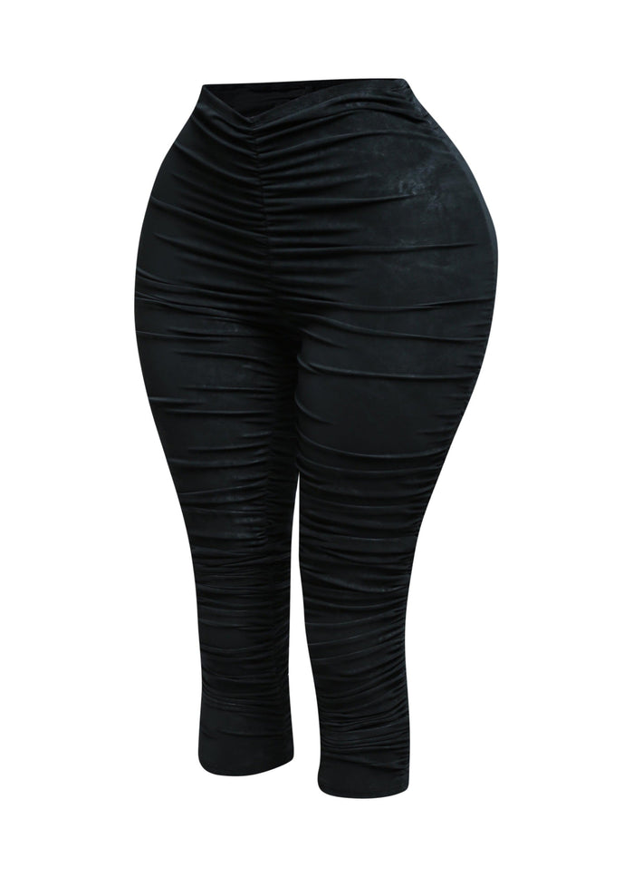 All over ruched denim pu capri - Muvin 