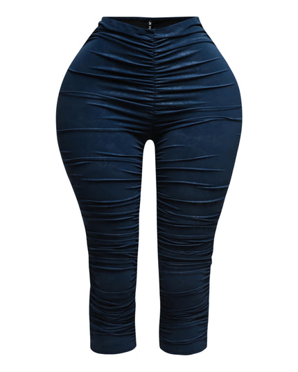 All over ruched denim pu capri - Muvin 