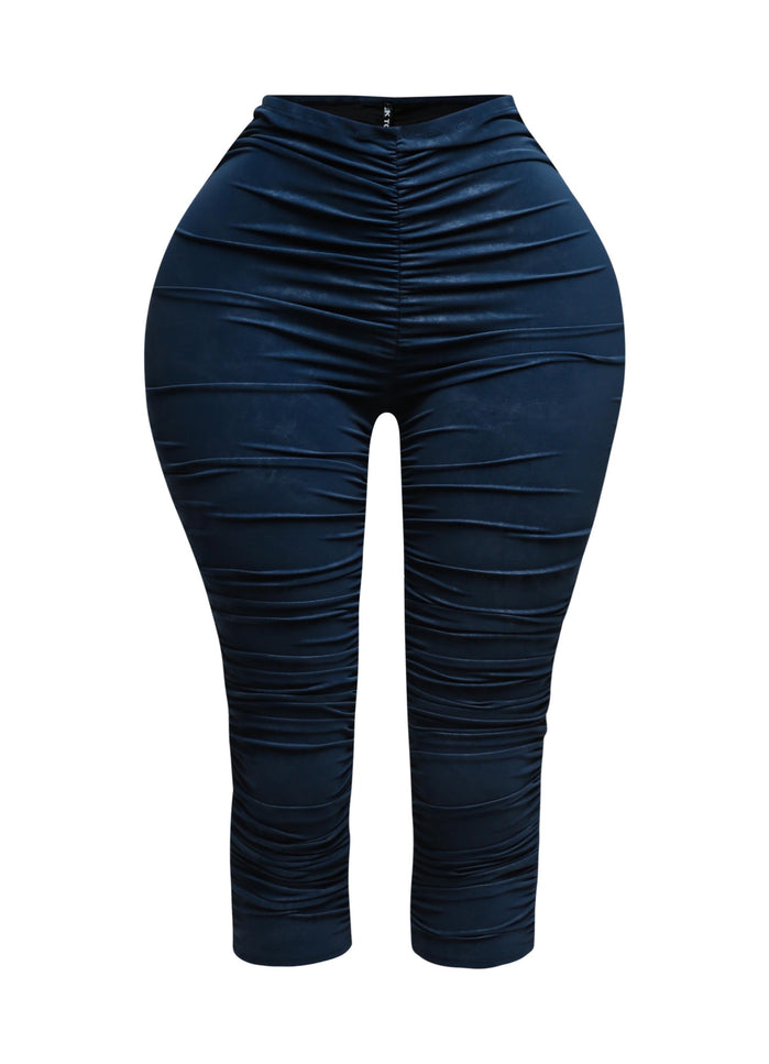 All over ruched denim pu capri - Muvin 