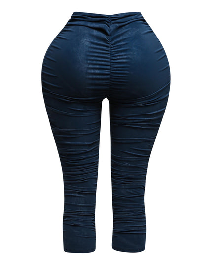 All over ruched denim pu capri - Muvin 