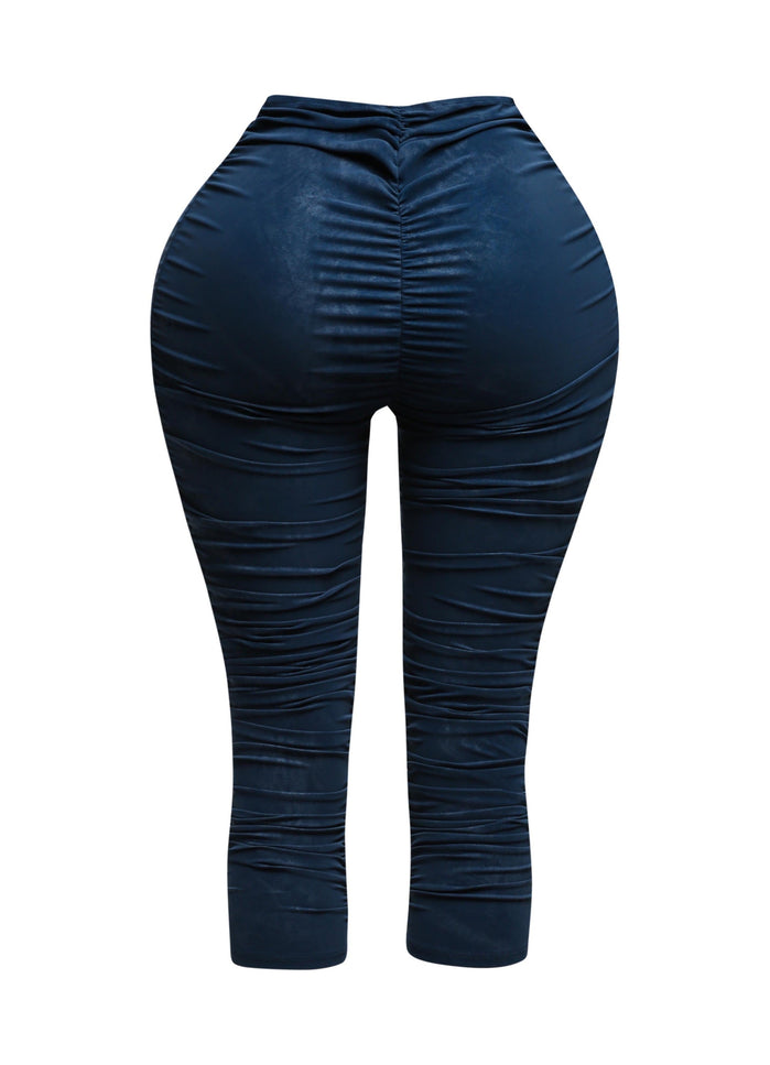 All over ruched denim pu capri - Muvin 