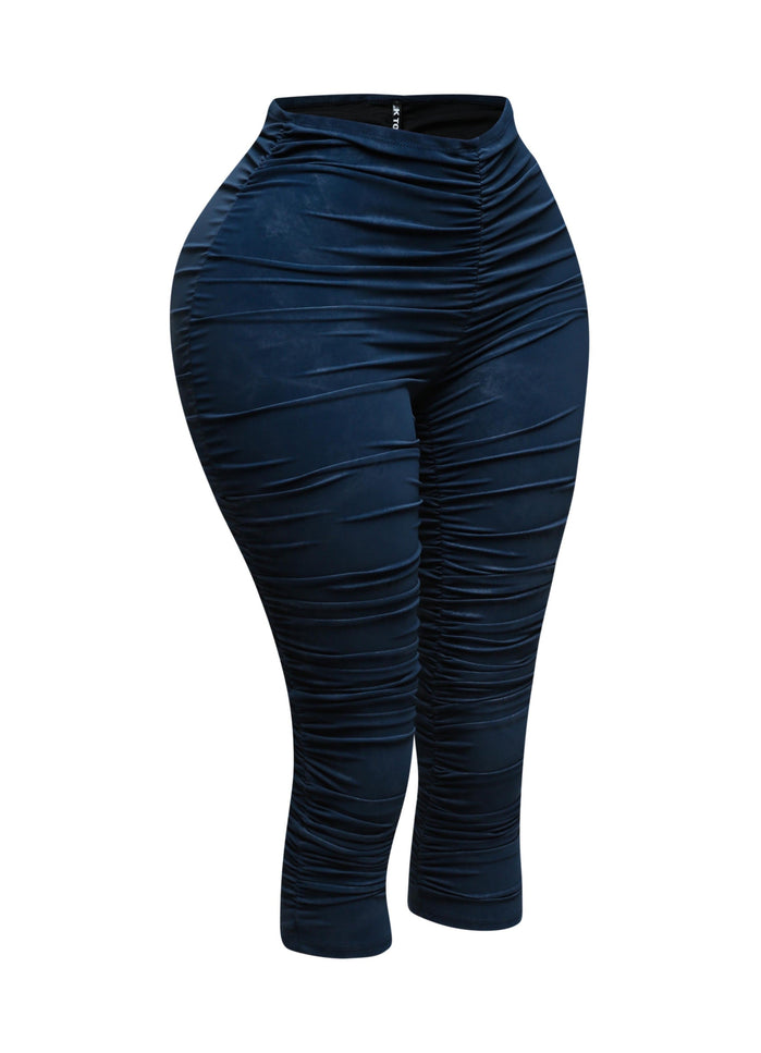 All over ruched denim pu capri - Muvin 