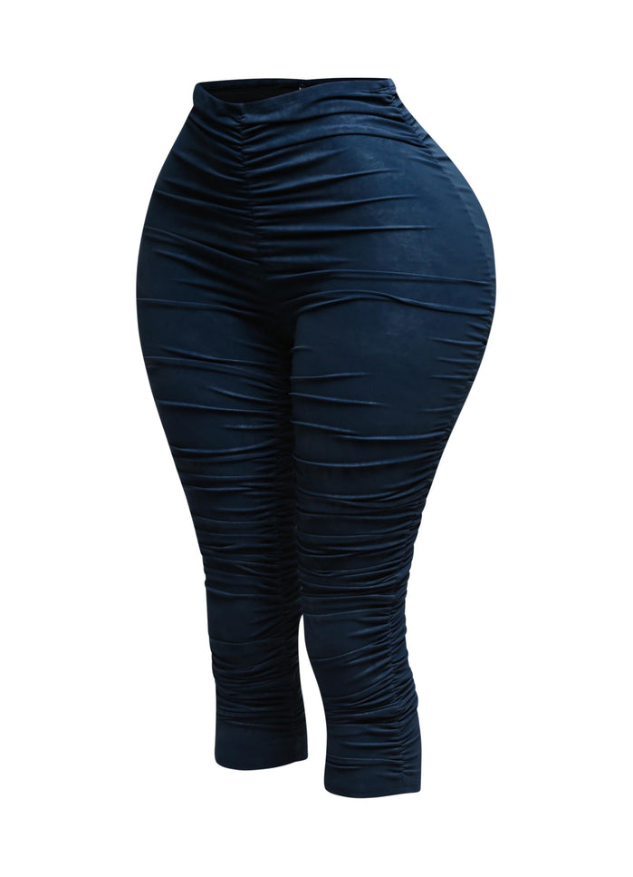 All over ruched denim pu capri - Muvin 