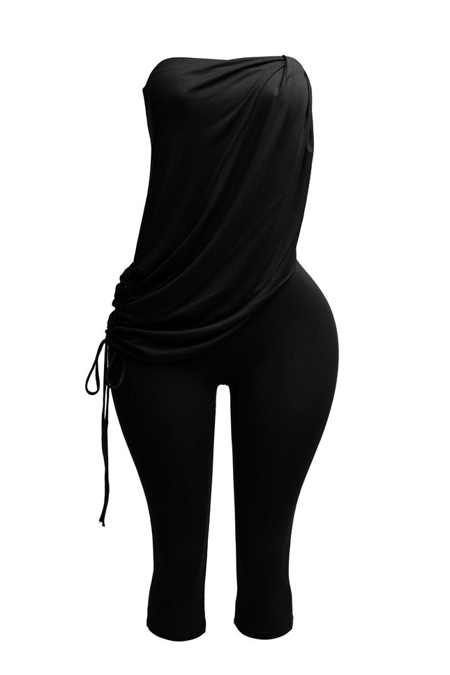 Strapless draping detailed capri jumpsuit - Muvin 