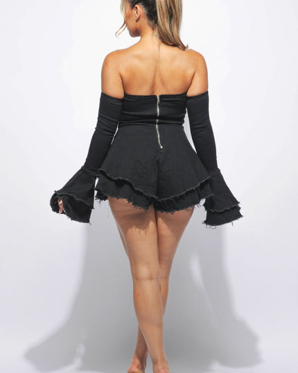 Tube flare hem denim romper - Muvin 