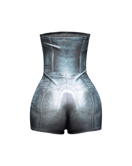 Foiled tube romper with denim bodyprint - Muvin 