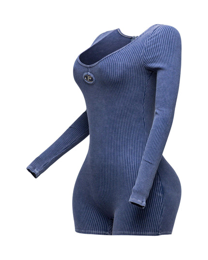 Mineral washed long sleeve romper - Muvin 
