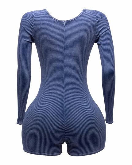 Mineral washed long sleeve romper - Muvin 