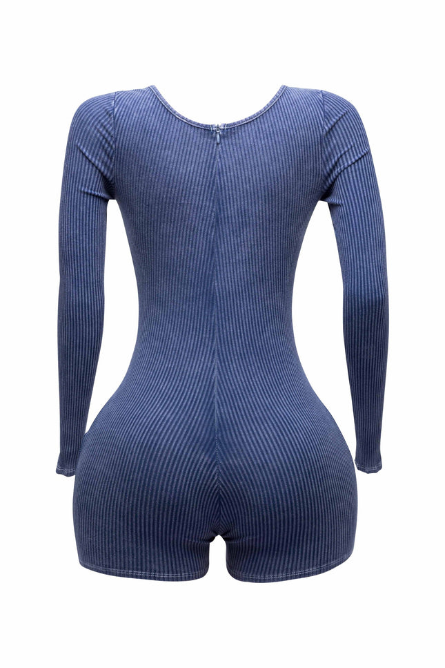 Mineral washed long sleeve romper - Muvin 